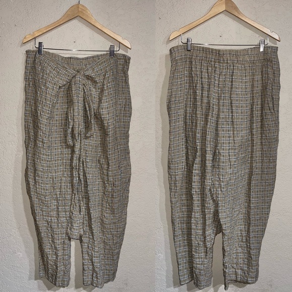 Caron Callahan | Linen Lagenlook Plaid Button Down Top And Pants Size: Large - Picture 5 of 6
